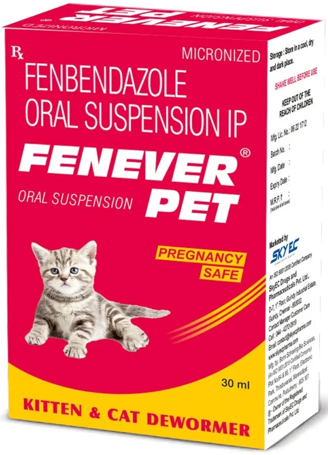 Skyec Fenever Pet (Fenbendazole) Oral Suspension Dewormer 30ml for Kitten and Cats