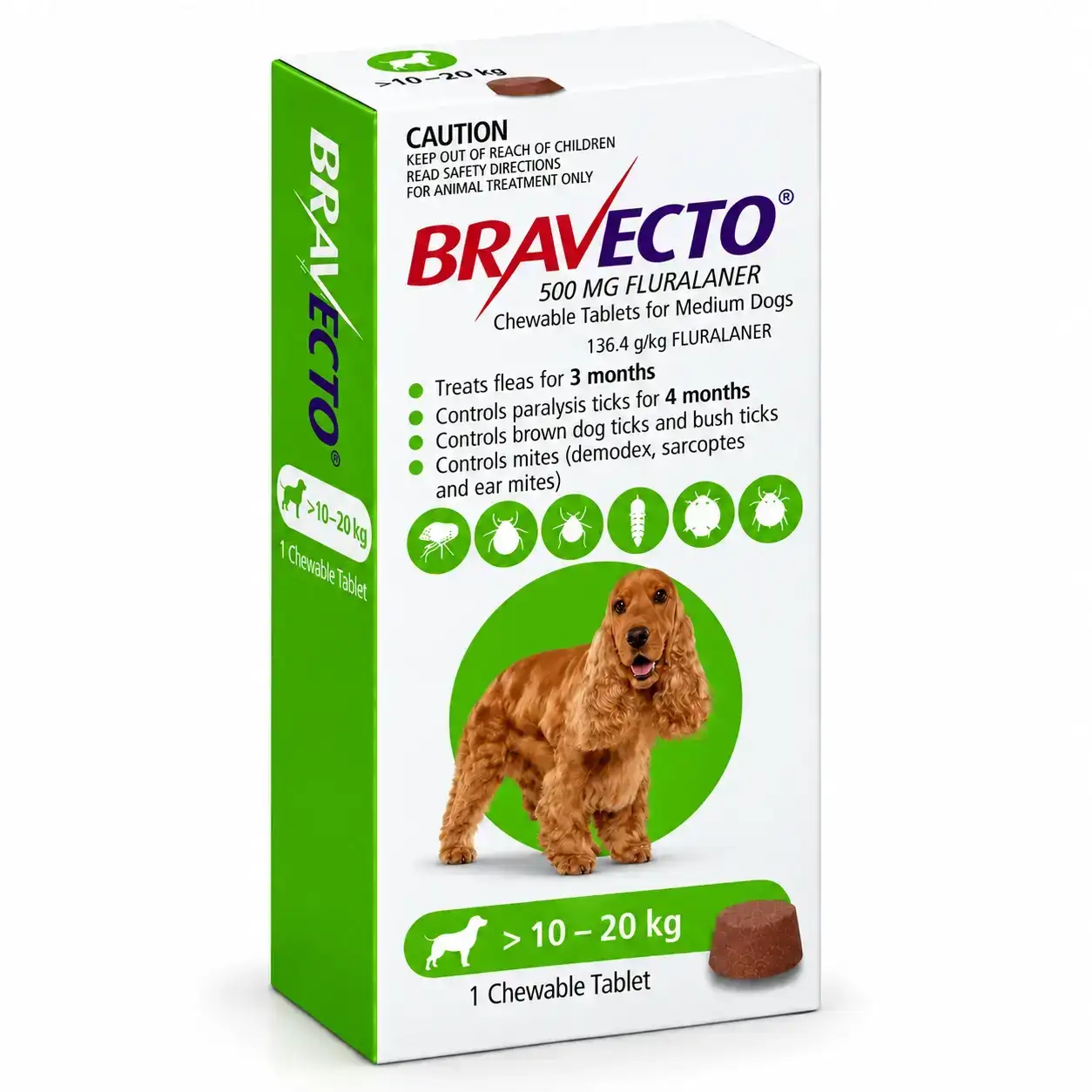 Bravecto 10-20kg (Fluralaner) Tablet Dog Tick & Flea Control (1 Tablet)