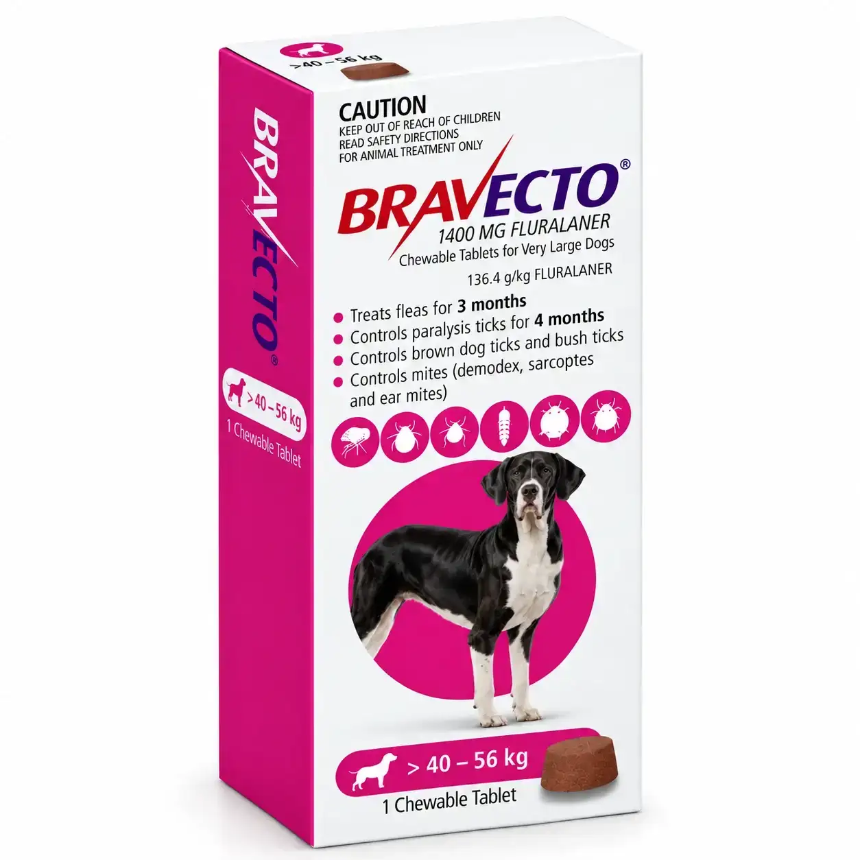 Bravecto 40-56kg (Fluralaner) Tablet Dog Tick & Flea Control (1 Tablet)